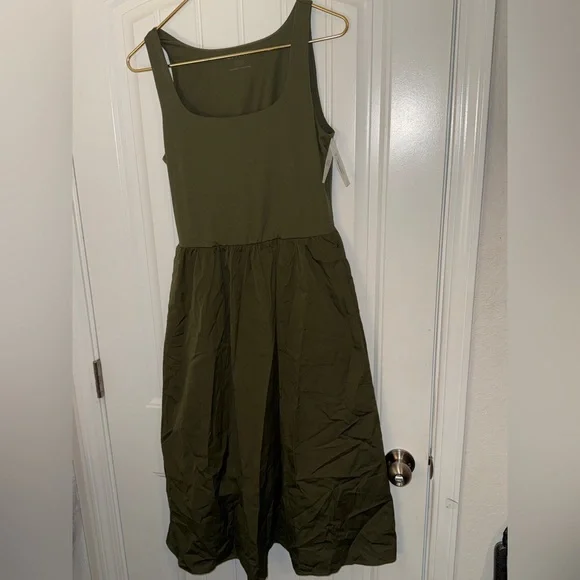SPANX olive green smooth Jersey Mixed Media Midi Dress - Picture 5 of 13